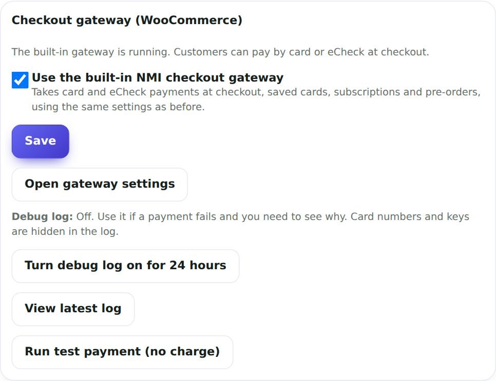 Gateway settings in the dashboard