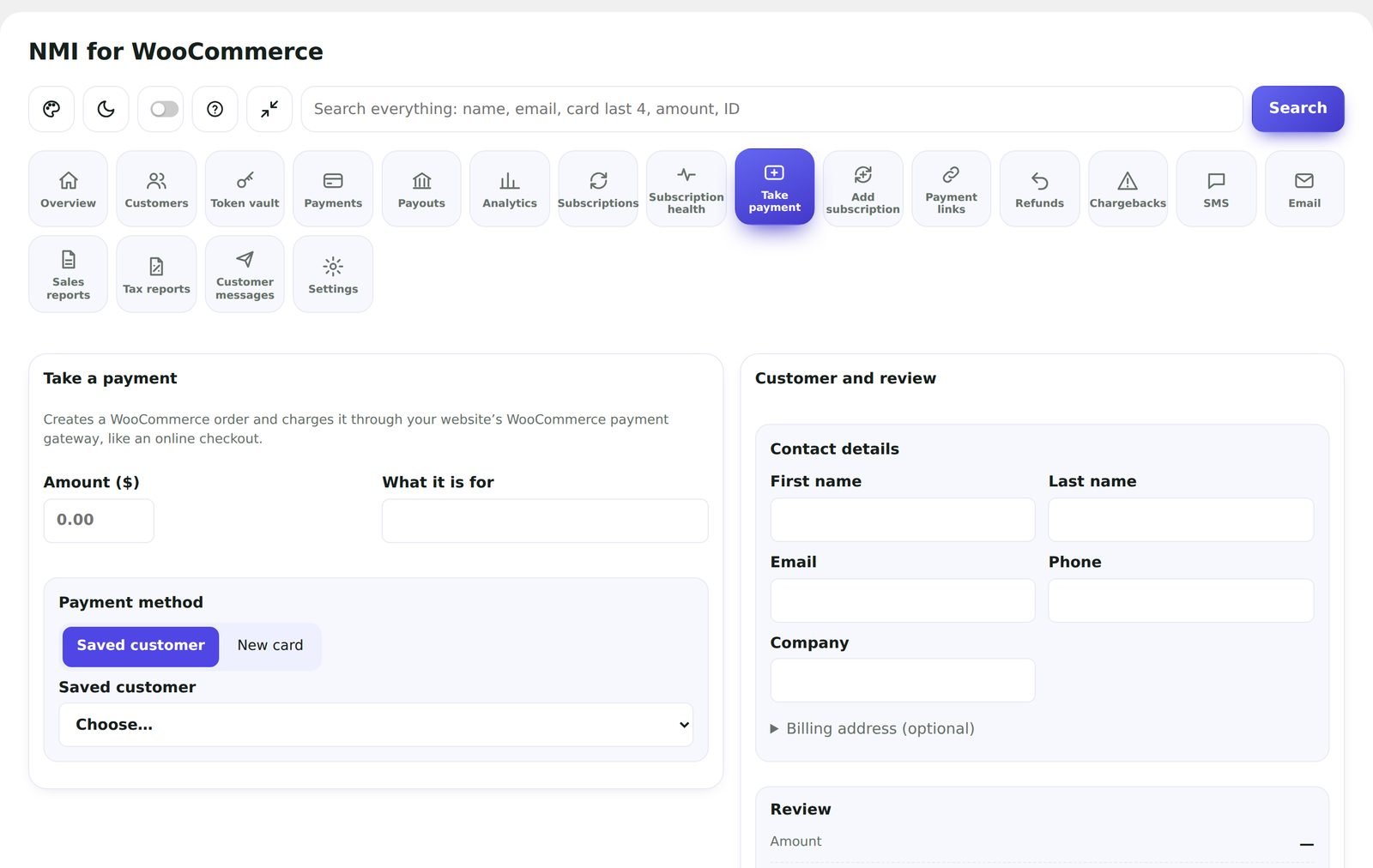 Take payment screen